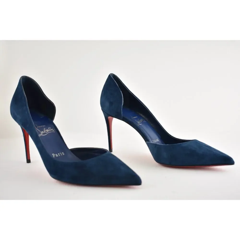 Christian Louboutin Iriza 85 Last Night Navy Blue Suede D'orsay Heel Pump 39.5